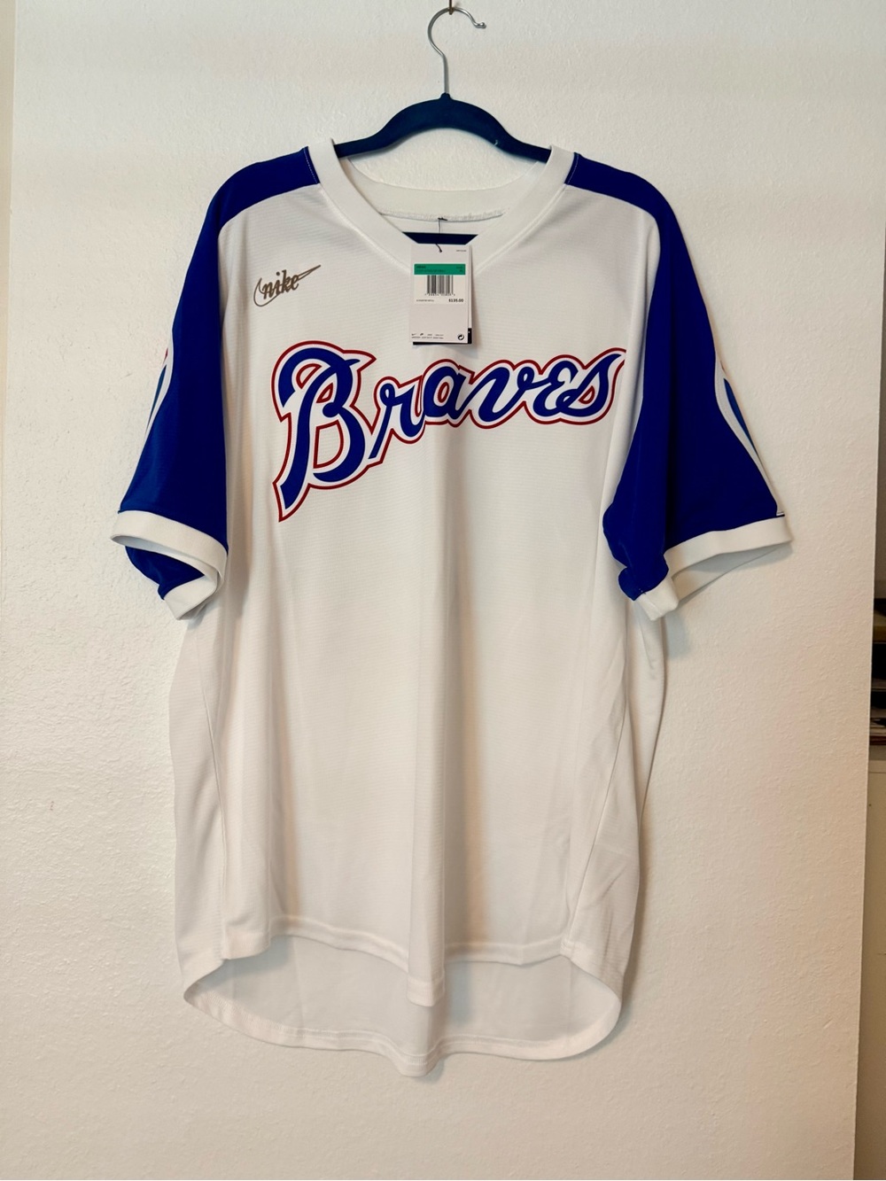 Nike Braves White Baseball Jersey with Royal Blue Accents